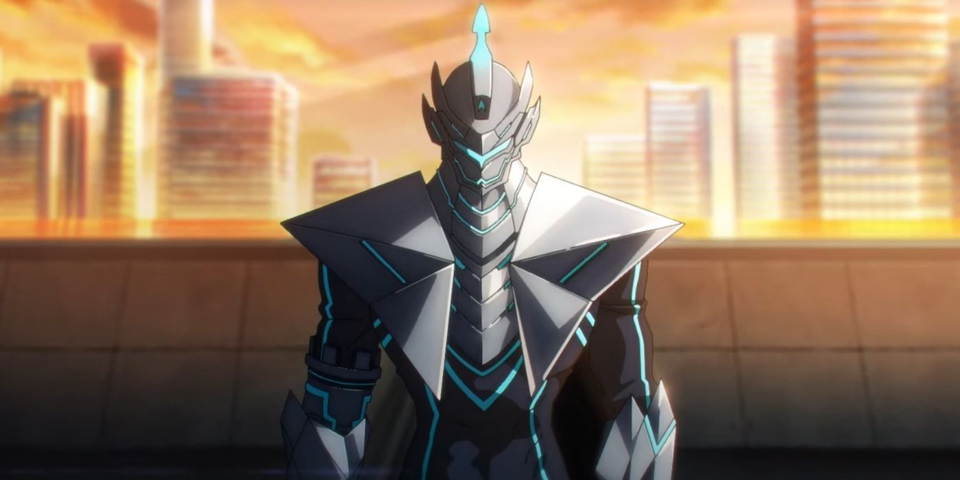 To Be Hero X - E-Soul in armor on a rooftop