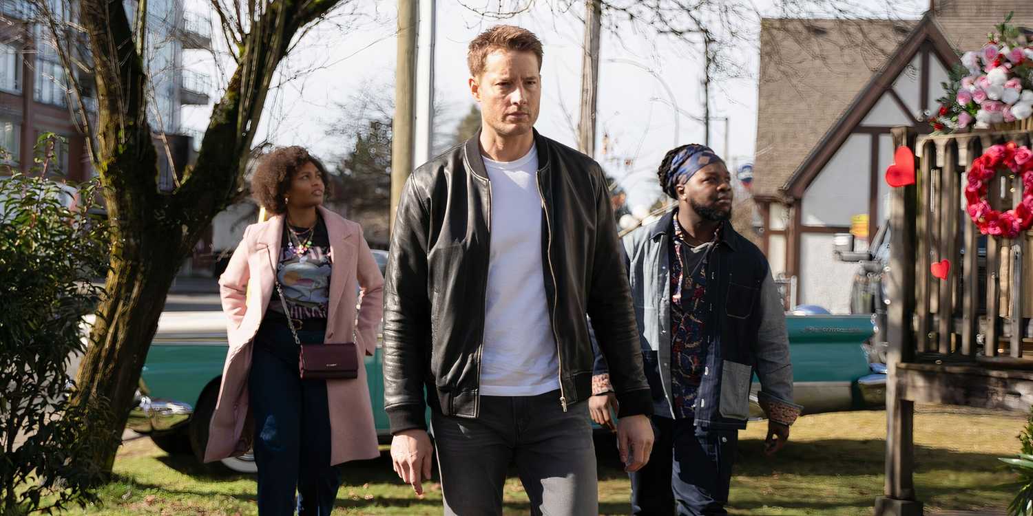 Colter, Randy, and Megan stride across a green lawn