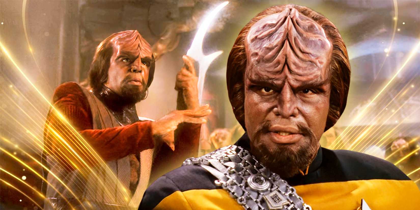 Worf and Klingon Bat'leth sword in TNG season 6