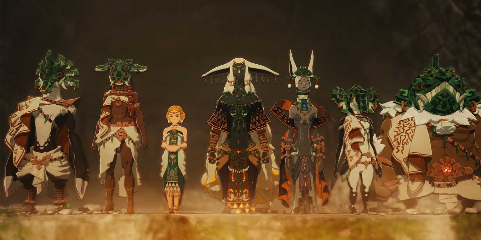 Zelda, Rauru e os antigos sábios em Hyrule Warriors: Age of Imprisonment.