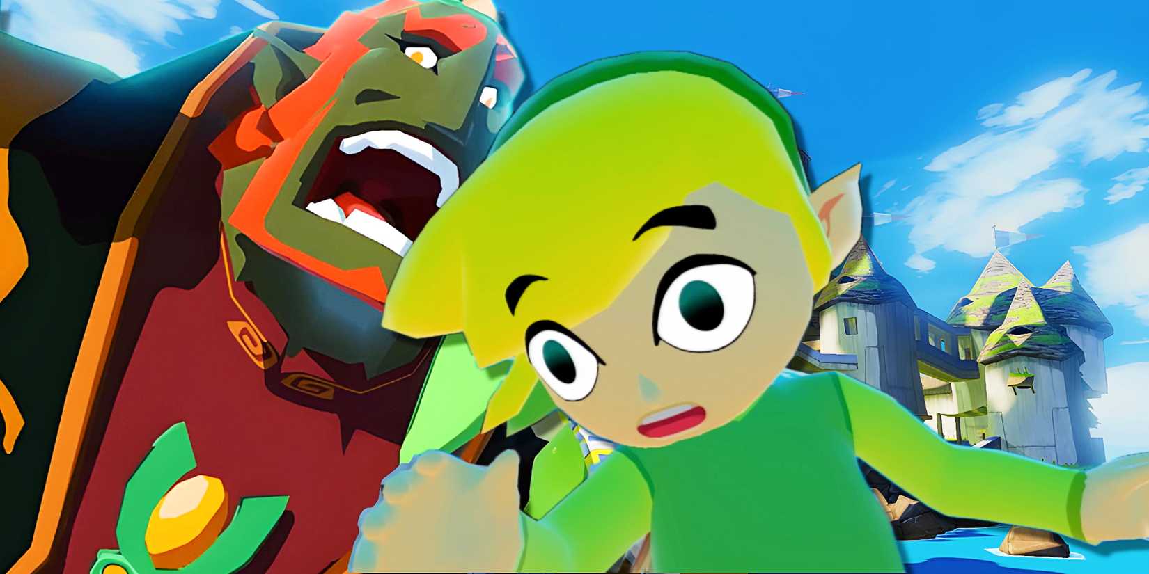 A surprised Link and a screaming Ganondorf from Zelda The Wind Waker.