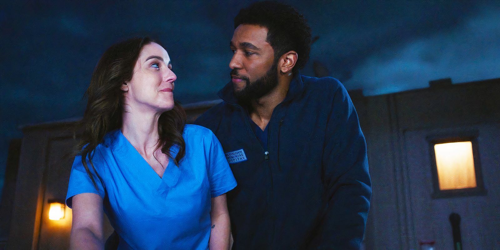 Adelaide Kane as Jules Millin and Anthony Hill as Winston Ndugu in Grey's Anatomy season 21 episode 15-1