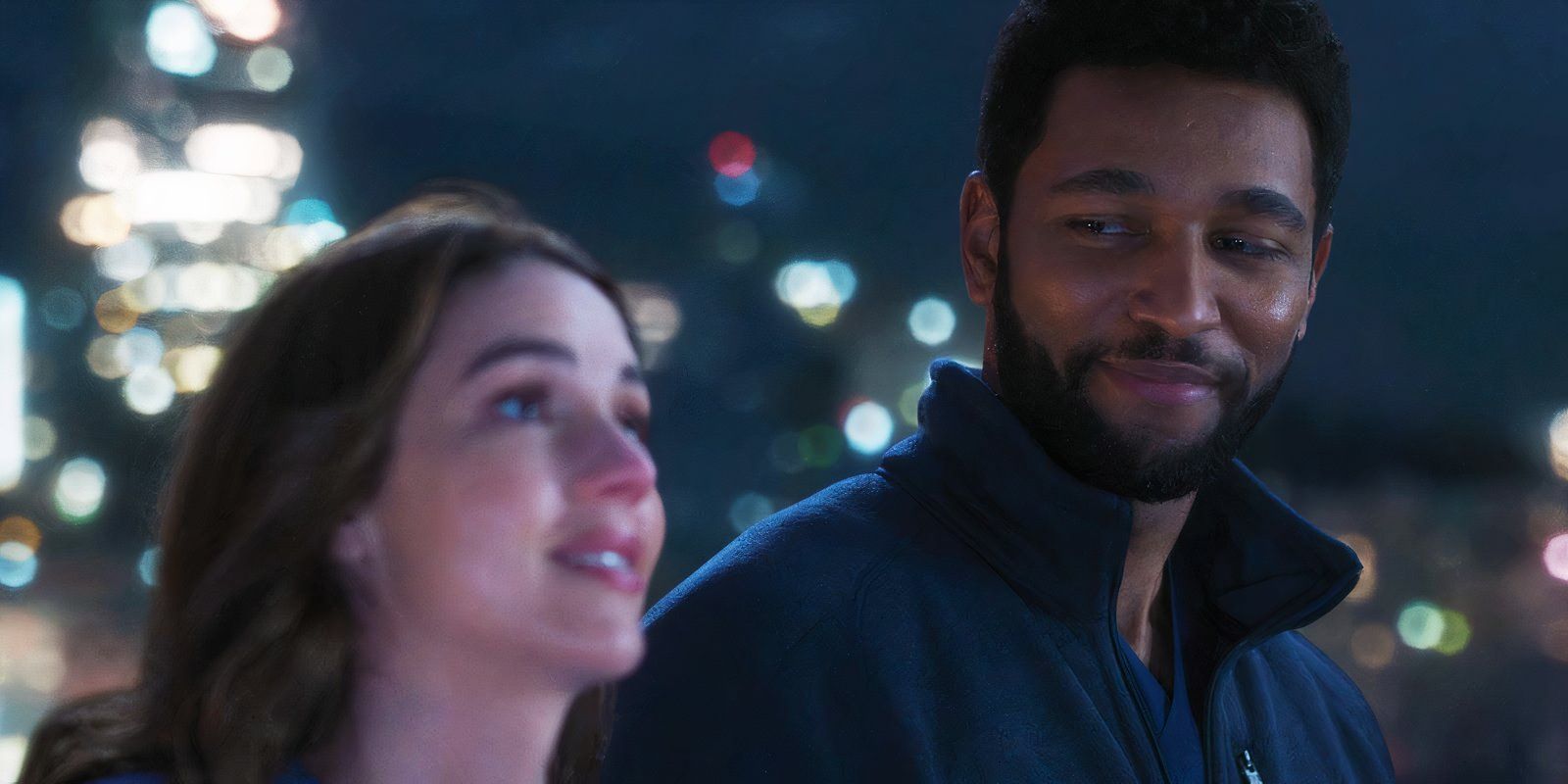 Adelaide Kane as Jules Millin and Anthony Hill as Winston Ndugu in Grey's Anatomy season 21, episode 15