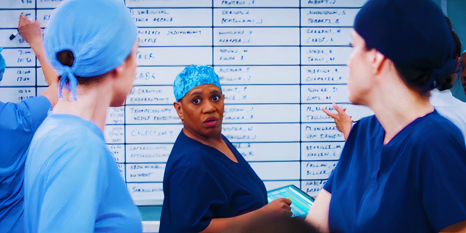 Adelaide Kane as Jules Millin, Chandra Wilson as Miranda Bailey and Natalie Morales as Monica Beltran in Grey's Anatomy season 21 episode 18