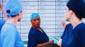 Adelaide Kane as Jules Millin, Chandra Wilson as Miranda Bailey and Natalie Morales as Monica Beltran in Grey's Anatomy season 21 episode 18