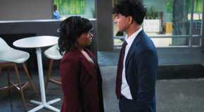 Alexis Floyd as Simone Griffith and Niko Terho as Lucas Adams in Grey's Anatomy season 21 episode 17