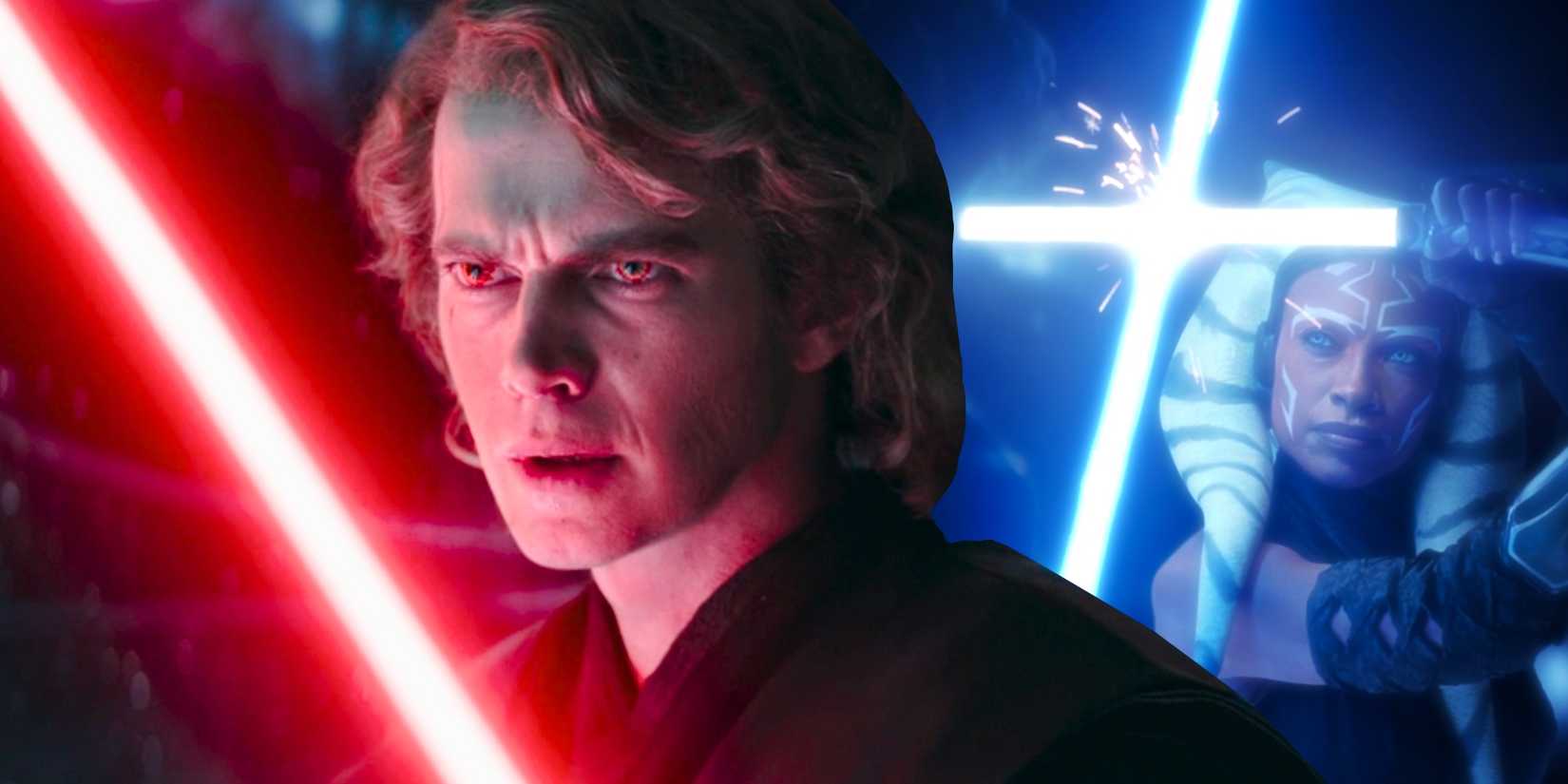 Anakin Skywalker Sabre de Luz Vermelho e Azul Visão de Ahsoka Imagem Personalizada de Star Wars