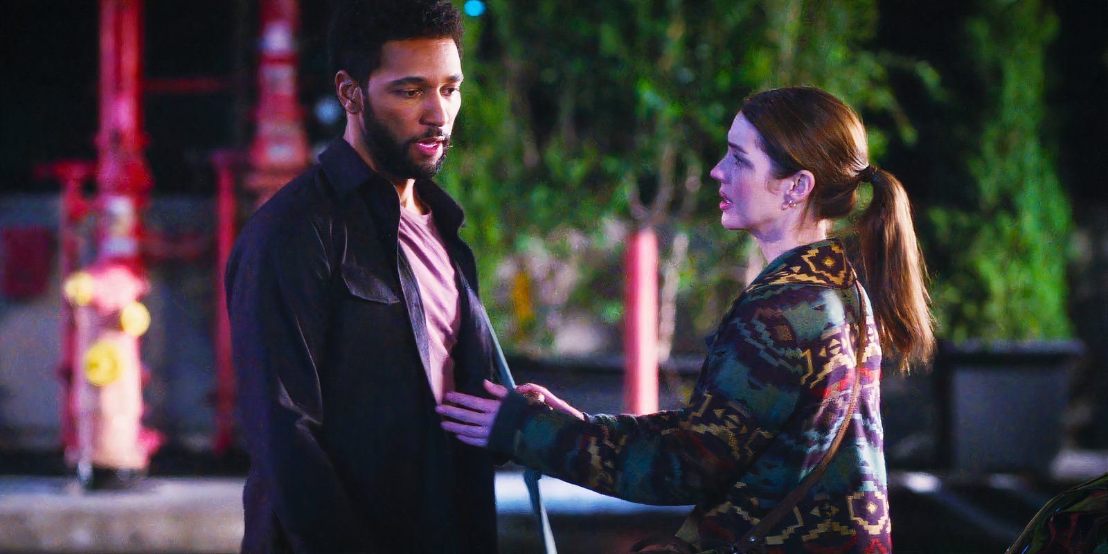 Anthony Hill as Winston Ndugu and Adelaide Kane as Jules Millin in Grey's Anatomy season 21 episode 16