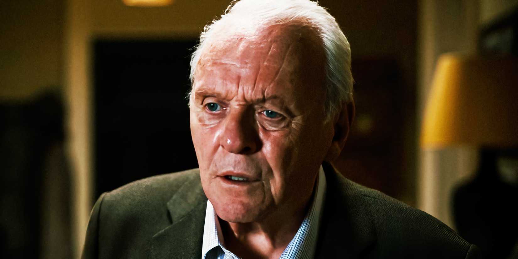Anthony Hopkins looking upset in The Father