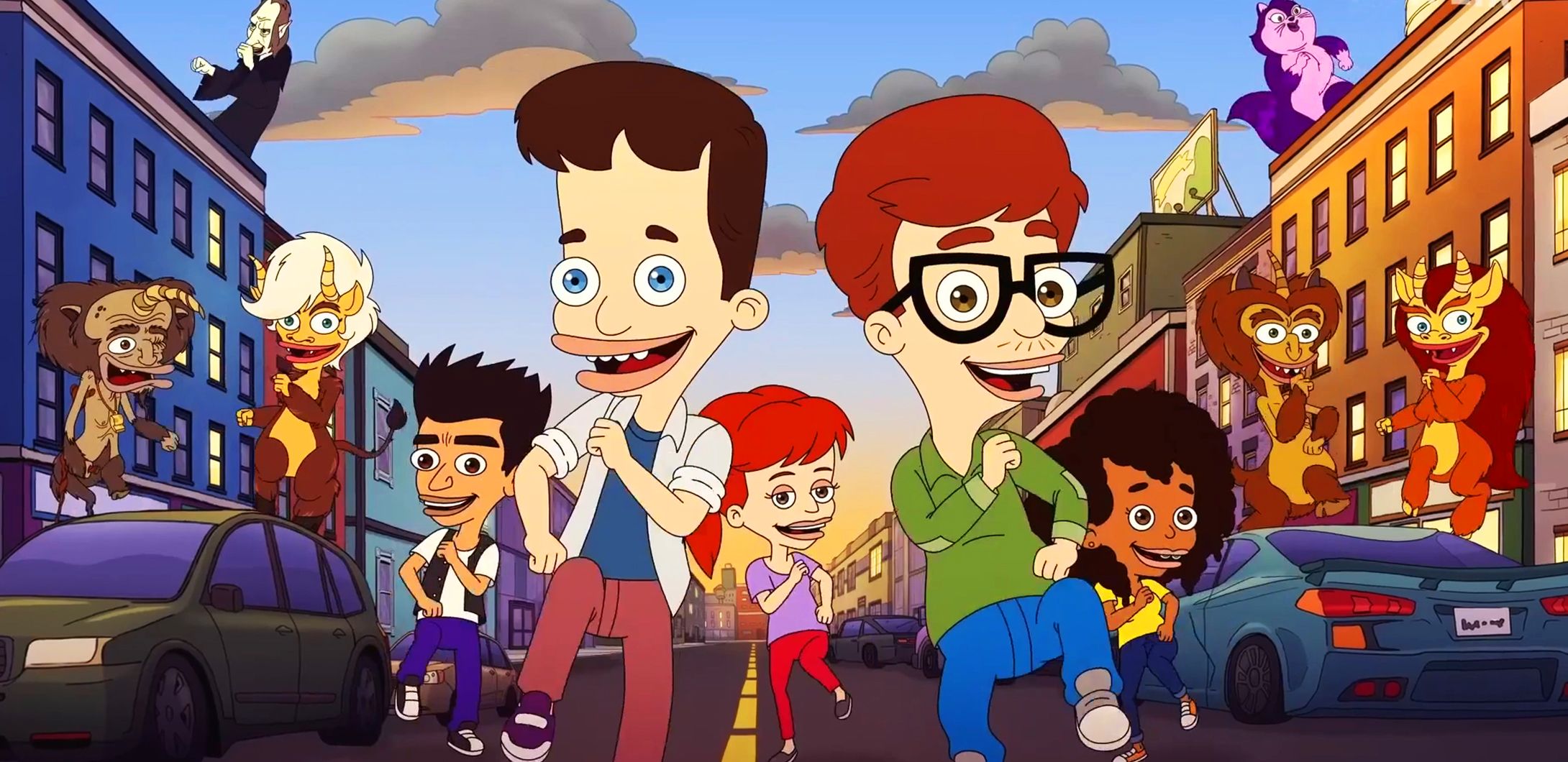 Personaggi di Big Mouth che ballano in strada