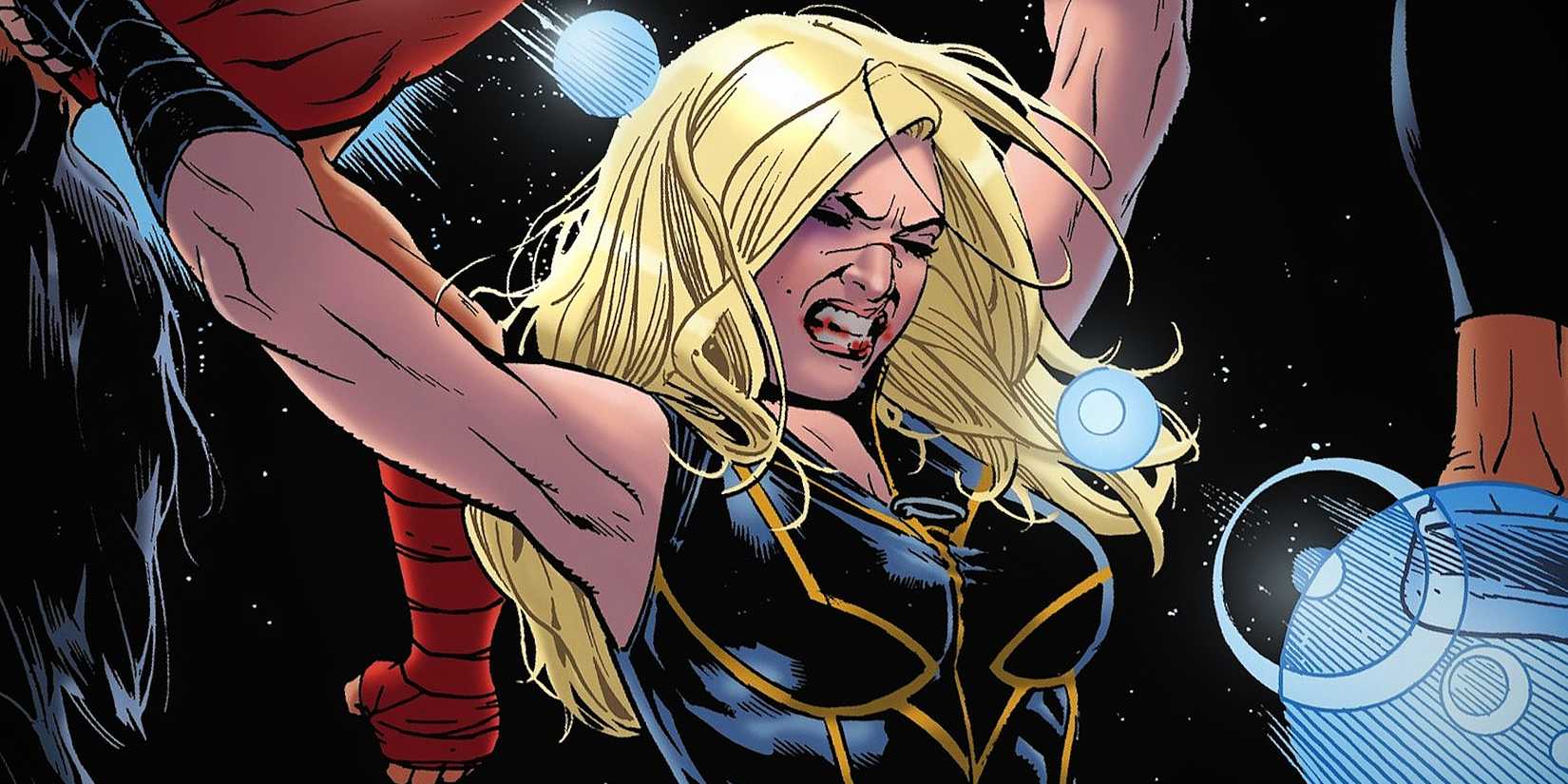 Black Canary Lifts Lady Shiva Over Her Head in Comic Art