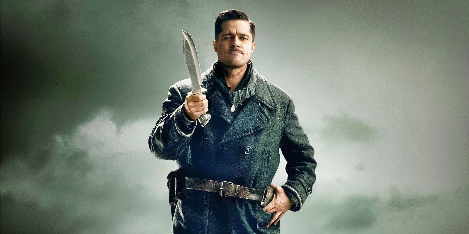 Brad Pitt as Aldo holding a bowie knife in Inglourious Basterds