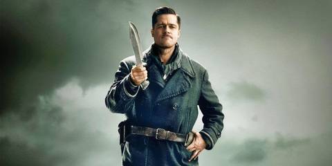 Brad Pitt as Aldo holding a bowie knife in Inglourious Basterds