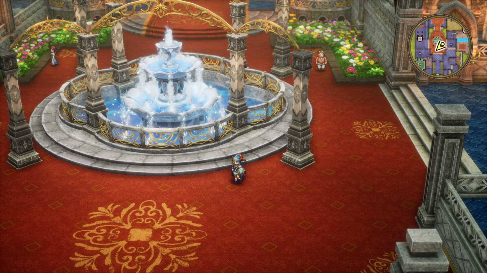 Castle scene with a fountain in dragon quest 1 and 2 remake