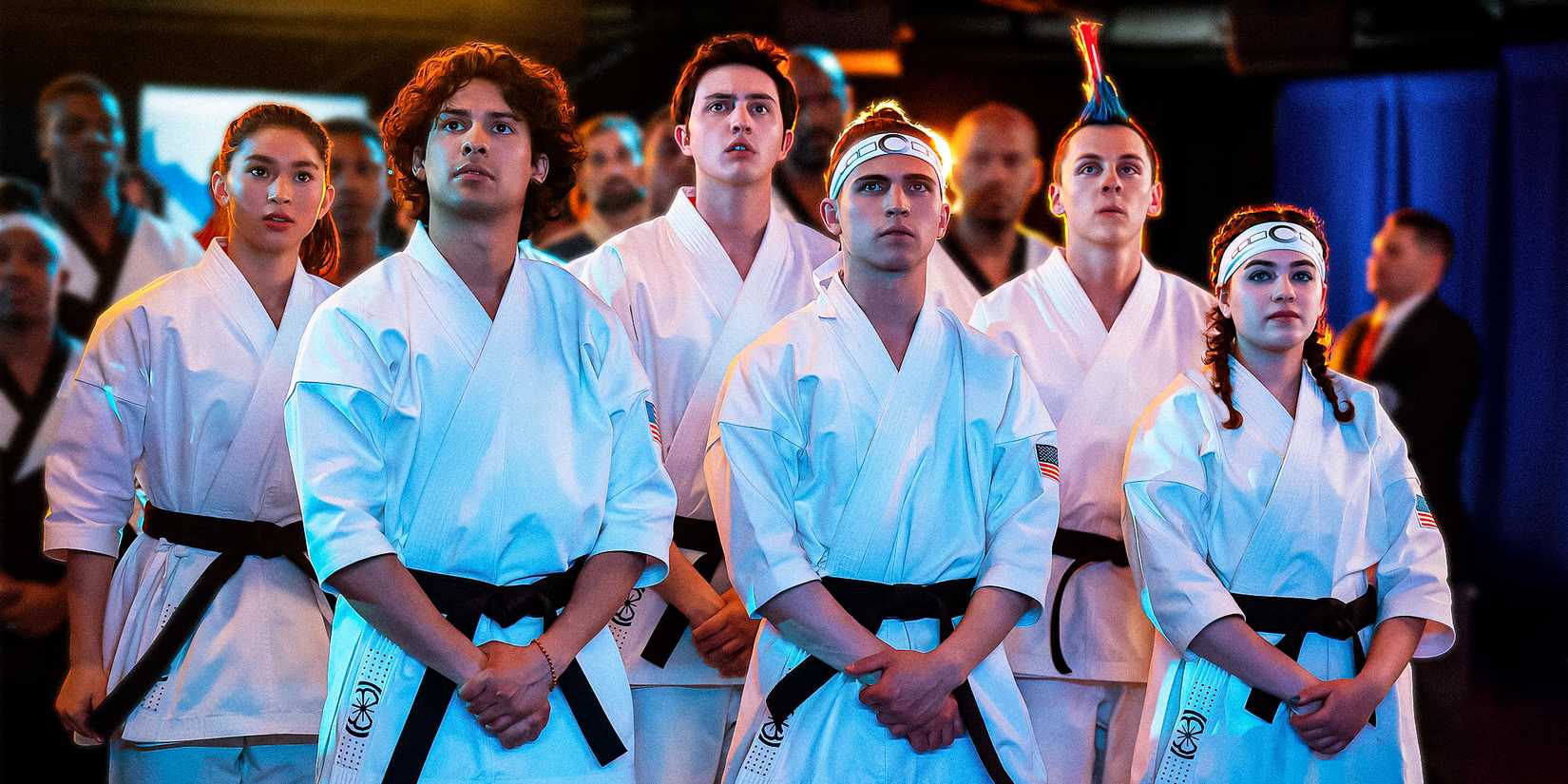 The Miyagi-Do team at the Sekai Taikai in Cobra Kai season 6