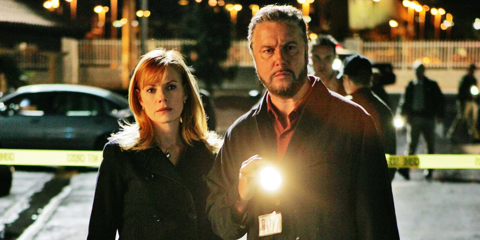 Grissom and Willows standing together an episode of CSI
