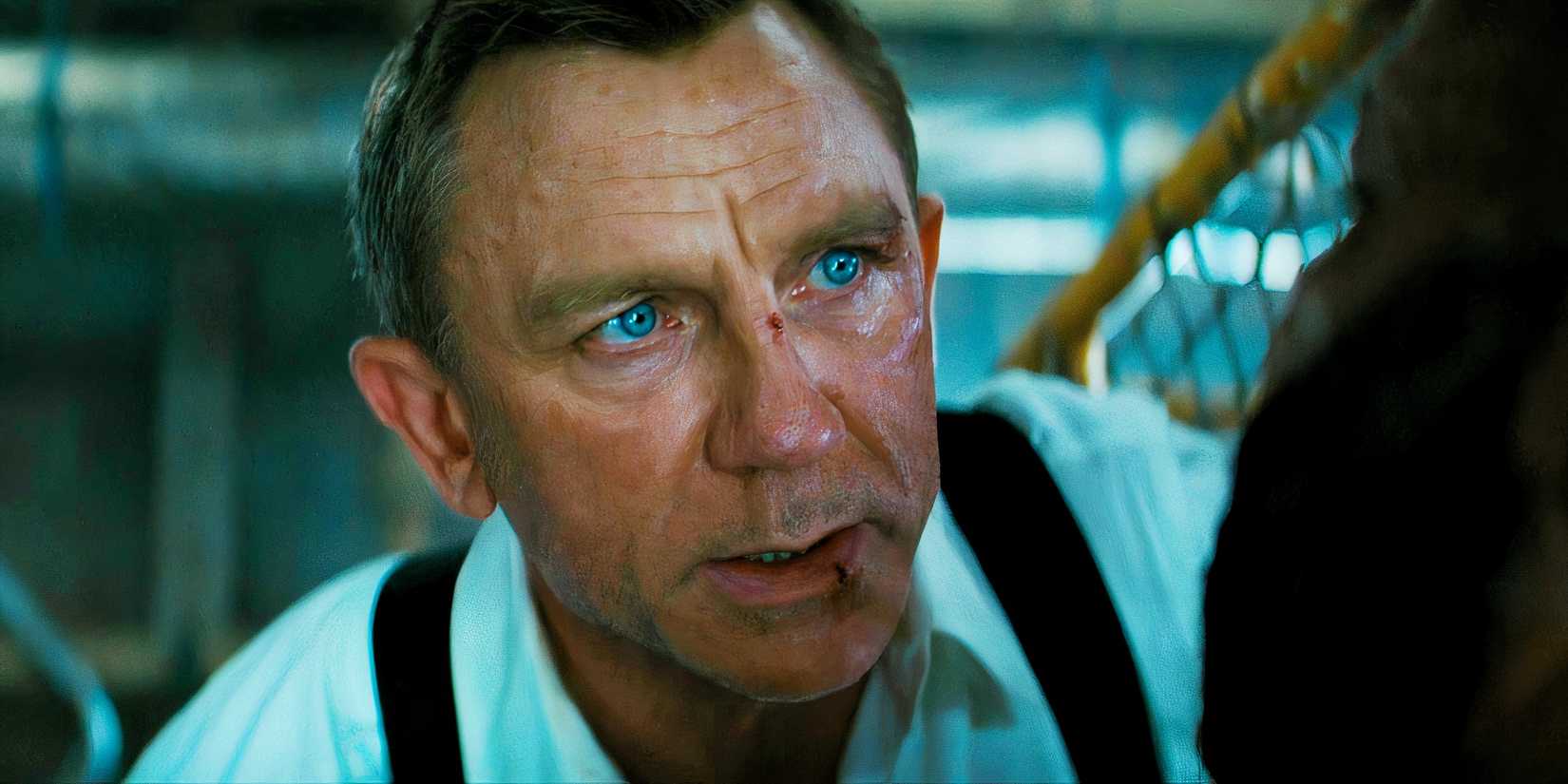Close-up of Daniel Craig as James Bond in No Time To Die