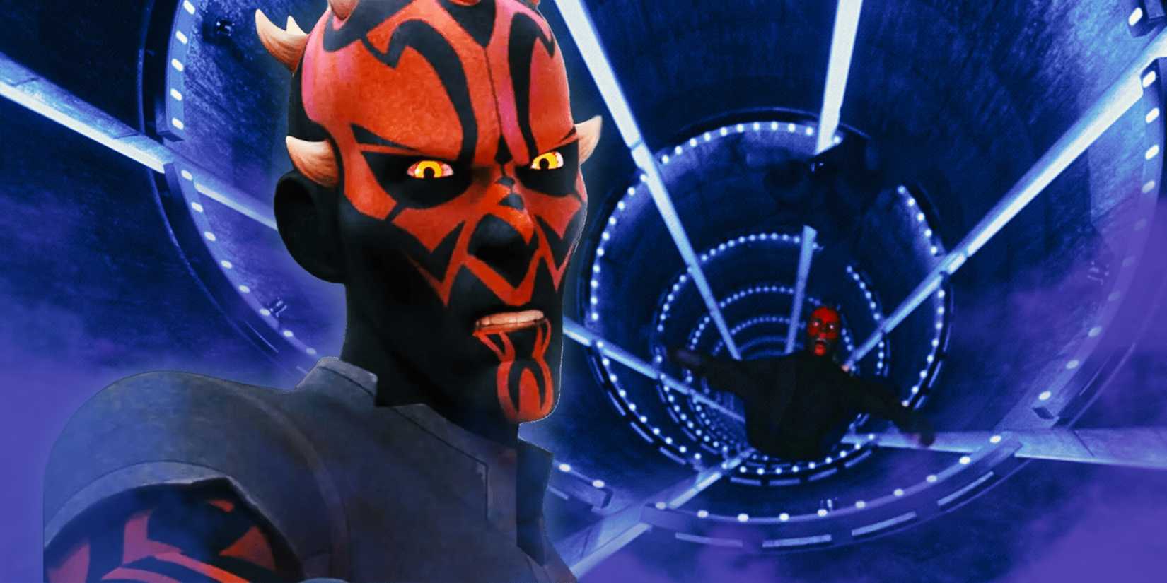 Darth Maul Falling down the Pit in Phantom Menace and Animated Darth Maul