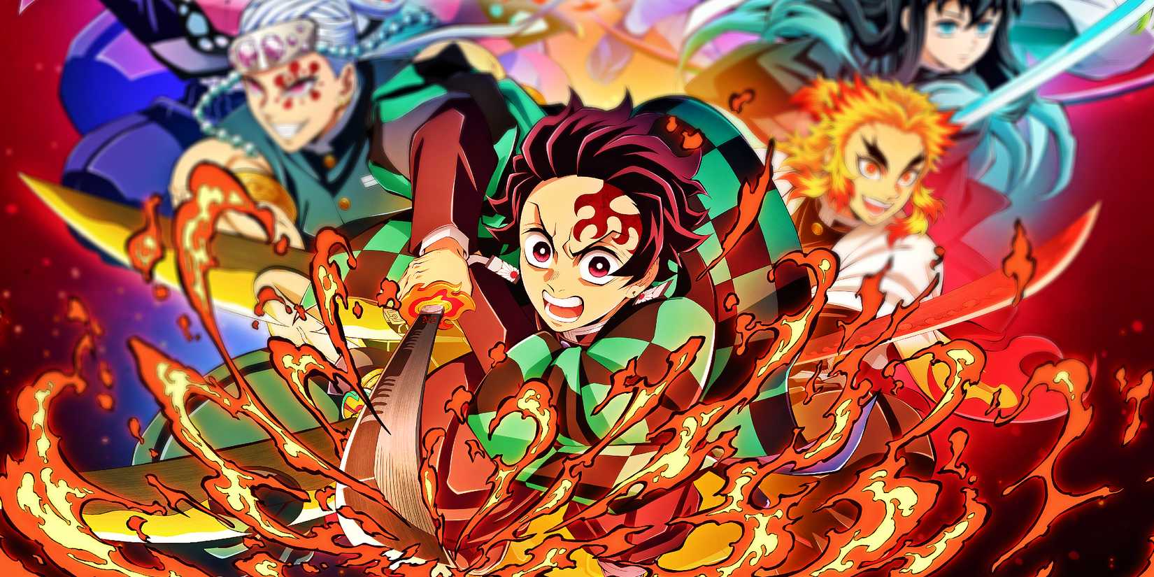 Demon Slayer Hinokami Chronicles 2's art feature Tanjiro ready to strike with his blazing sword.