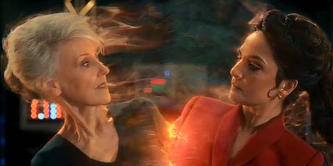 Doctor Who Season 15 The Interstellar Song Contest Anita Dobson and Archie Panjabi as Mrs. Flood and the Rani Bigeneration