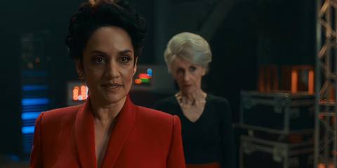 Doctor Who Season 15 The Interstellar Song Contest Anita Dobson and Archie Panjabi as Mrs. Flood and The Rani Vindicator Exchange 1-2
