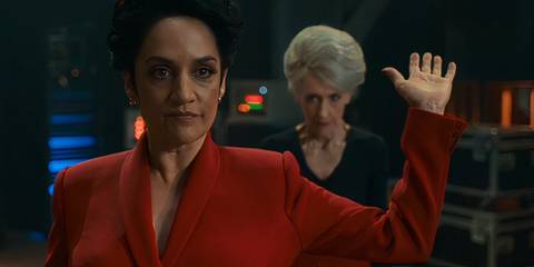 Doctor Who Season 15 The Interstellar Song Contest Anita Dobson and Archie Panjabi as Mrs. Flood and The Rani Vindicator Exchange 2-2