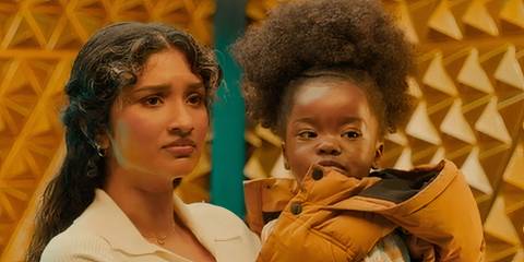 Belinda holding Poppy in the Doctor Who season 15 finale