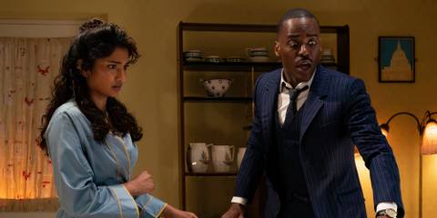 Doctor Who Wish World Varada Sethu and Ncuti Gatwa as Belinda and The Fifteenth Doctor