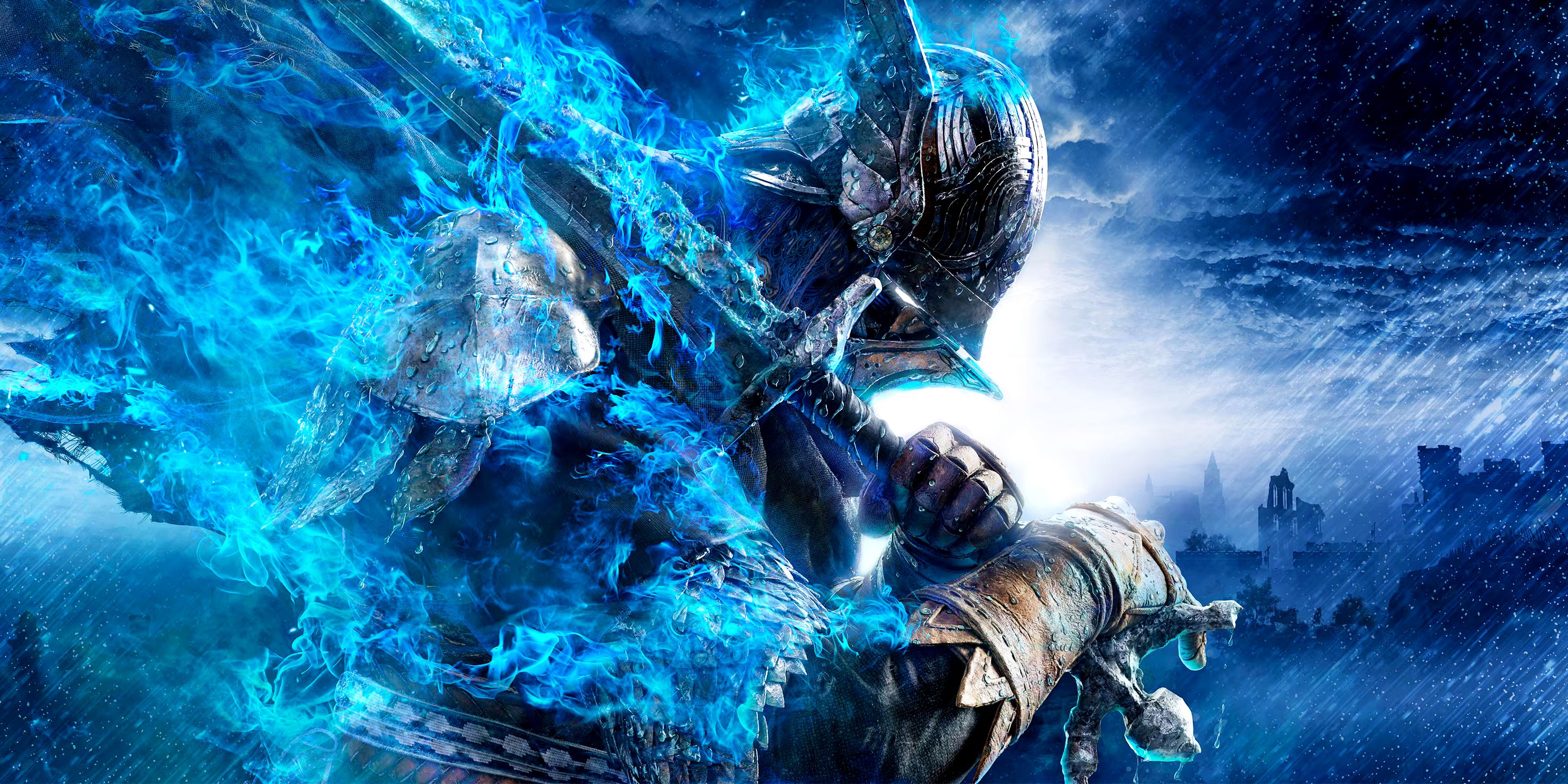 Elden Ring Nightreign artwork showing Wylder surrounded by blue flames.