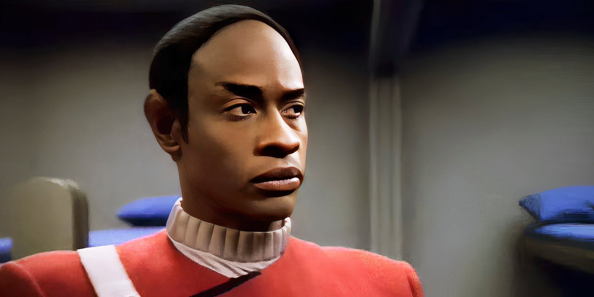 Ensign Tuvok in red uniform from Star Trek- Voyager's _Flashback_ episode-1