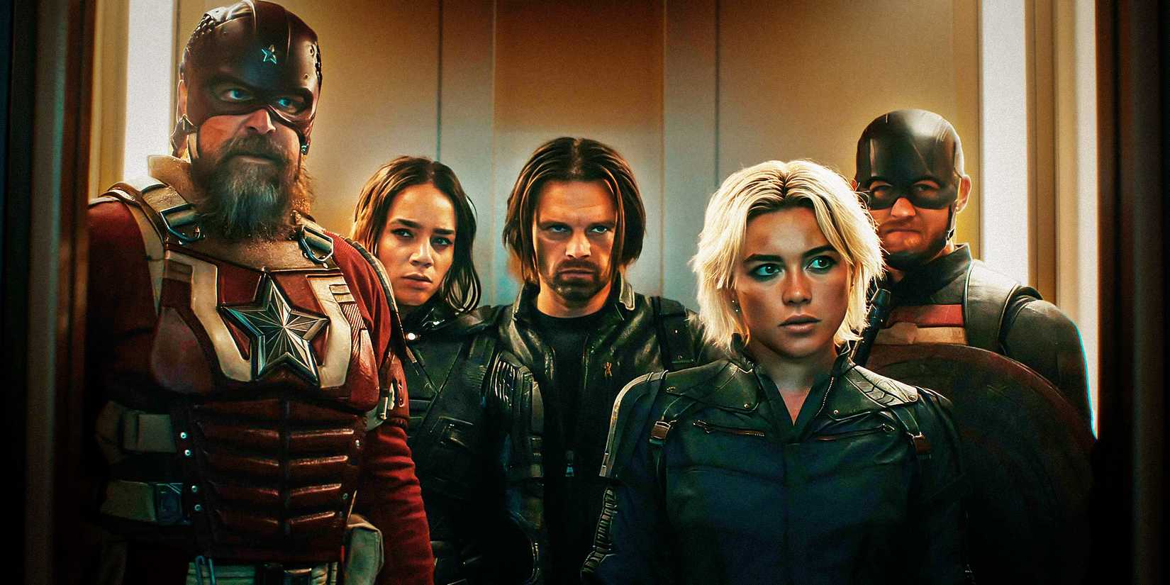 The Thunderbolts in Avengers Tower's elevator