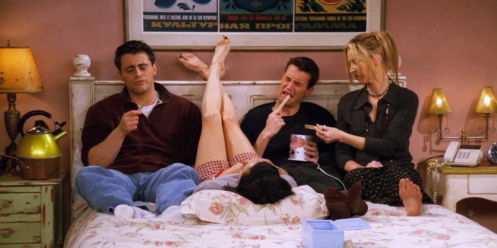 Friends Joey Monica Chandler Phoebe eating wax