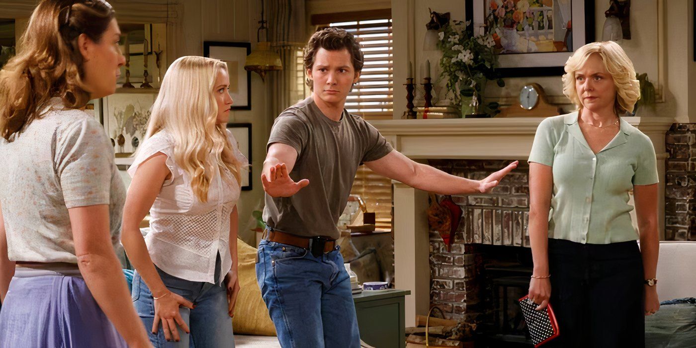 Mary (Zoe Perry), Mandy (Emily Osment), Georgie (Montana Jordan), and Audrey (Rachel Bay Jones) in Georgie & Mandy's First Marriage