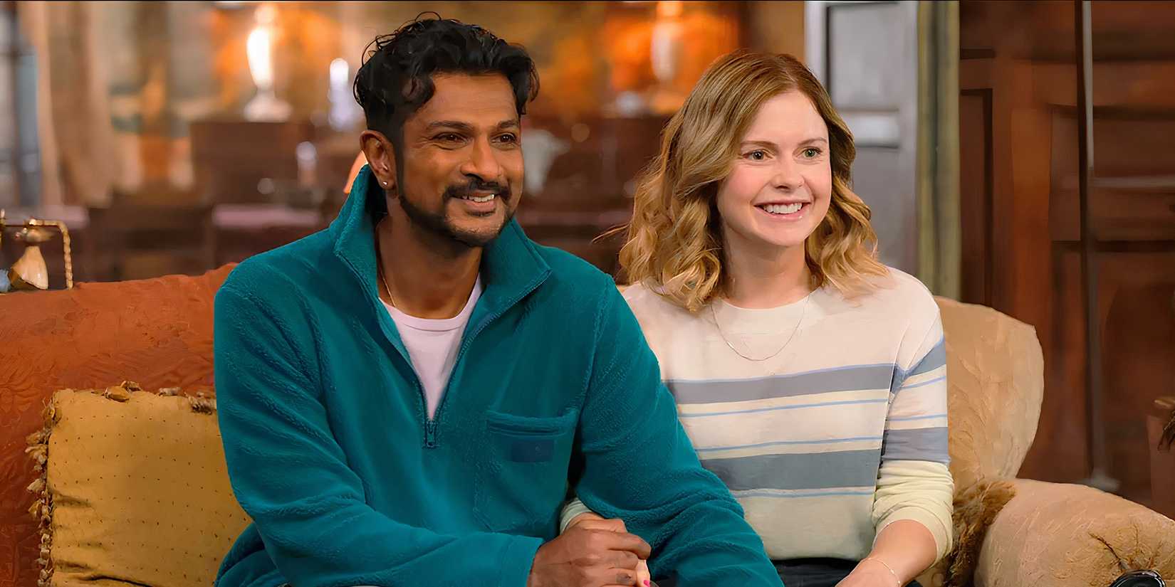 Utkarsh Ambudkar as Jay Arondekar and Rose McIver as Samantha in Ghosts