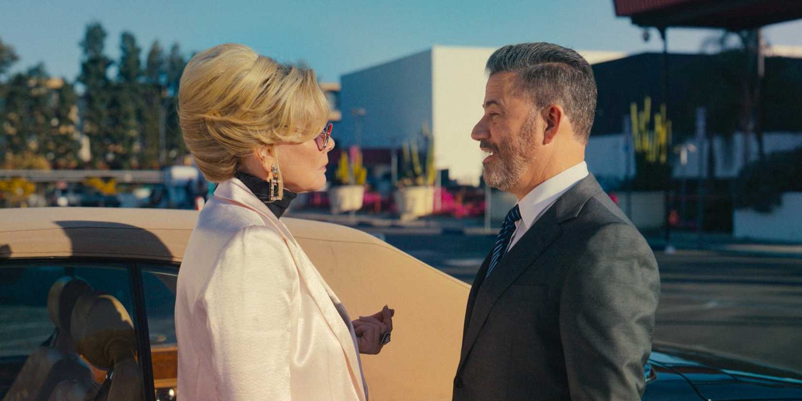 Jimmy Kimmel talking in the parking lot with Deborah Vance (Jean Smart) in Hacks Season 4 Ep 5