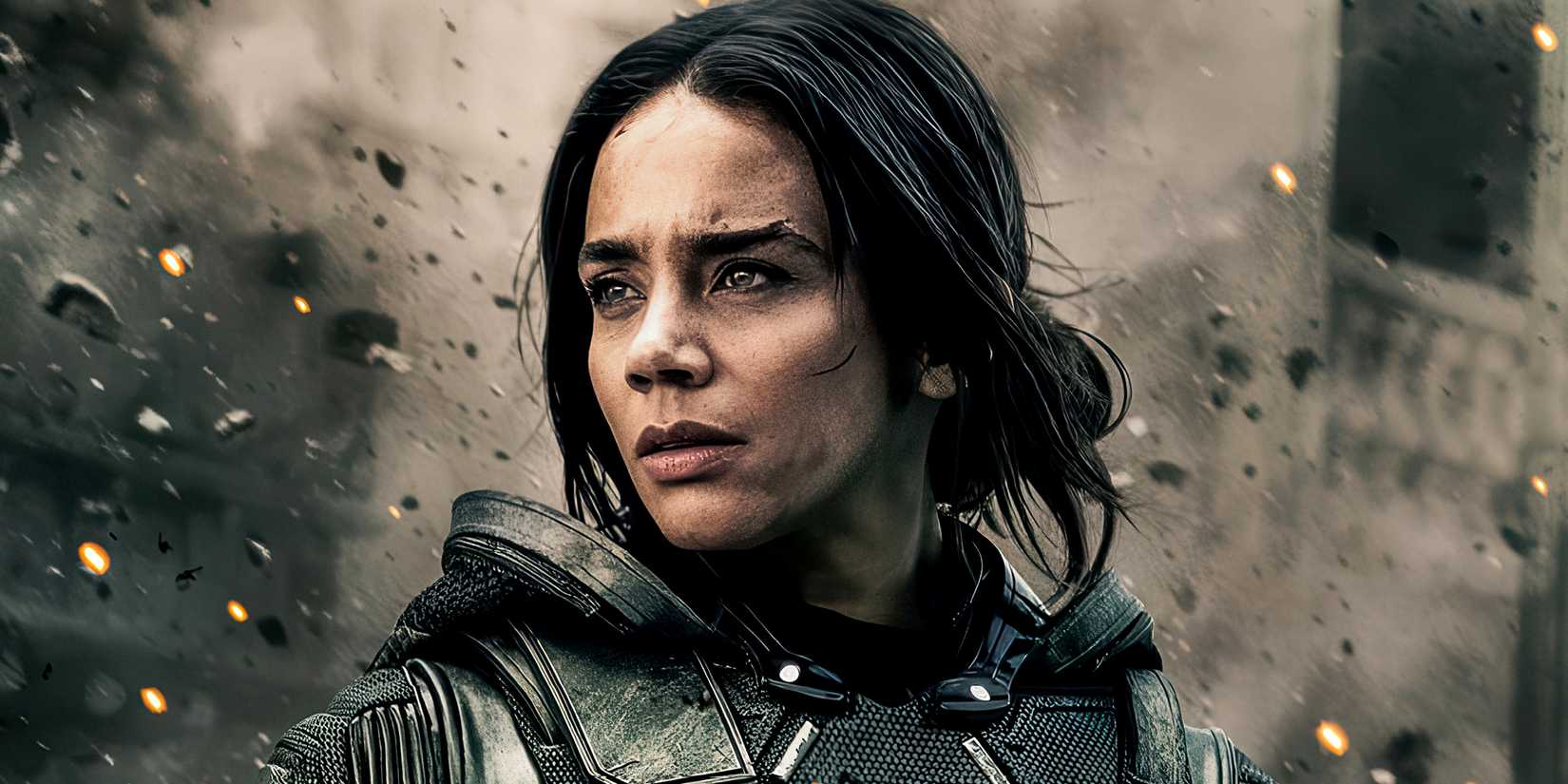 Hannah John-Kamen's Ava Starr a.k.a. Ghost looks into the distance in Thunderbolts