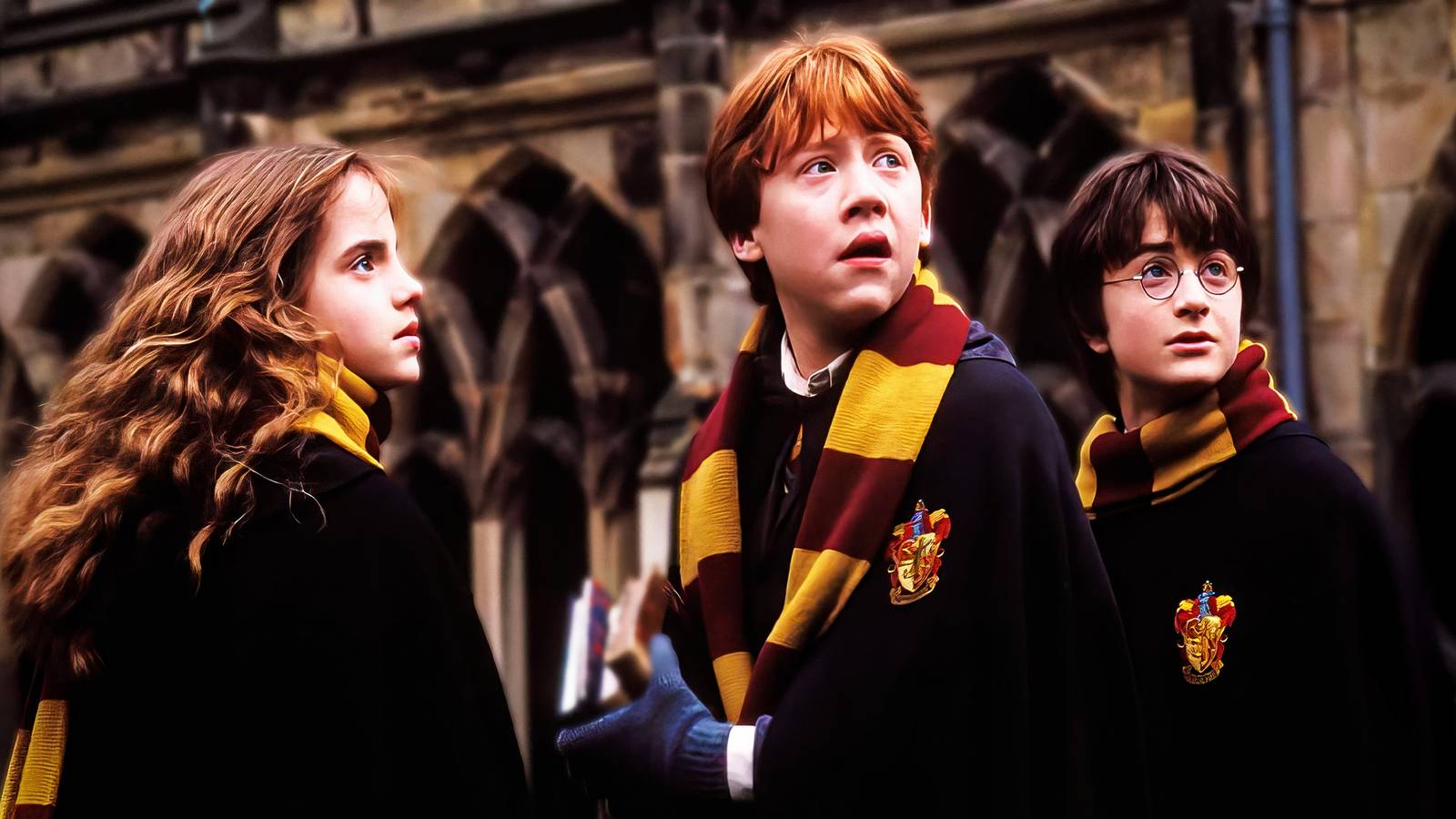 Harry, Ron, and Hermione in Harry Potter
