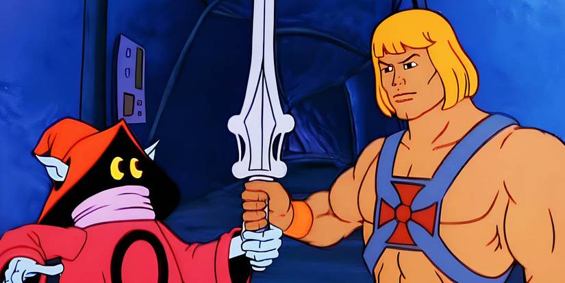 He-Man and Orko holding a sword in Masters of the Universe