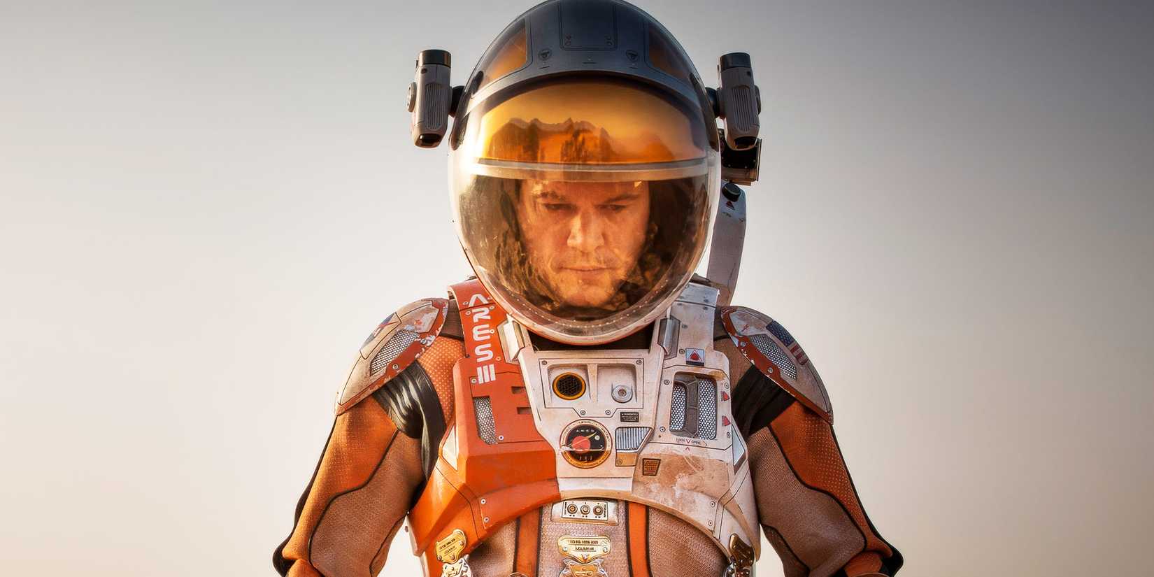 Matt Damon in an astronaut outfit in The Martian