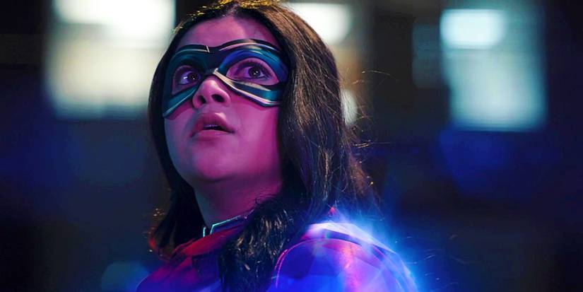 Iman Vellani As Ms Marvel Looking Up While Looking Scared In Marvel Marvel Episode 6