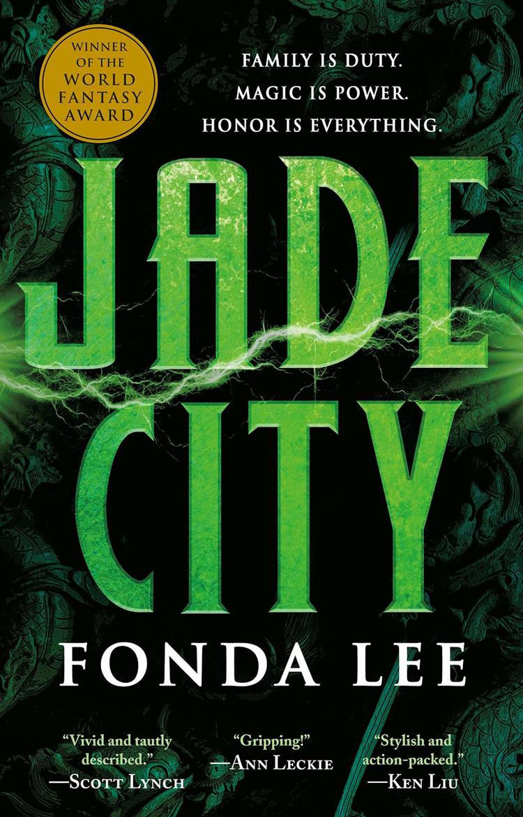 Jade City by Fonda Lee cover featuring the title text in green against a dark background