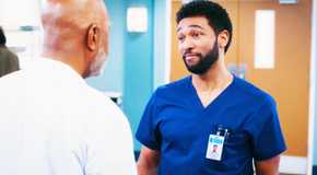 James Pickens Jr. as Richard Webber and Anthony Hill as Winston Ndugu in Grey's Anatomy season 21, episode 16