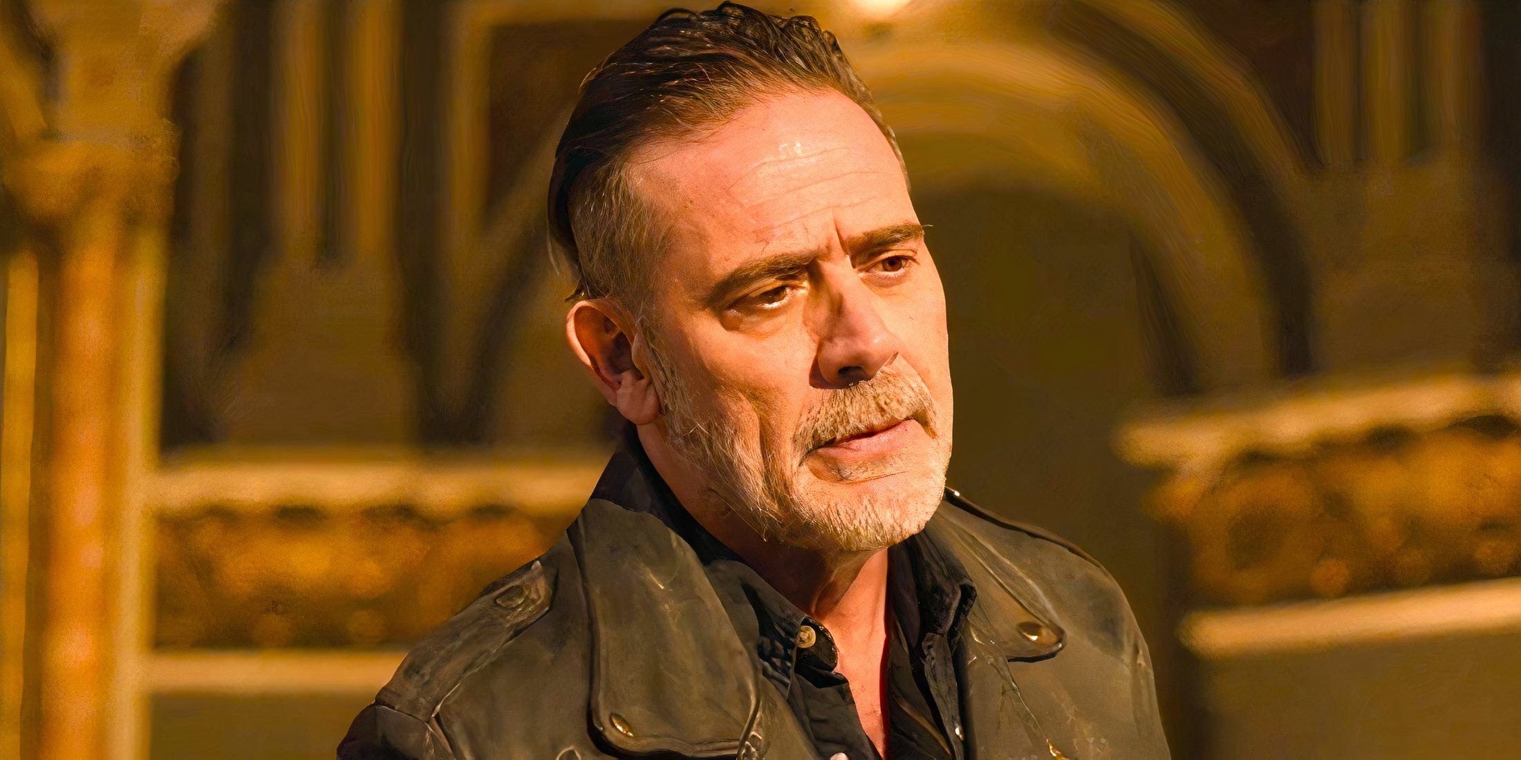 Jeffrey Dean Morgan as Negan speaking seriously in The Walking Dead: Dead City season 2 episode 1