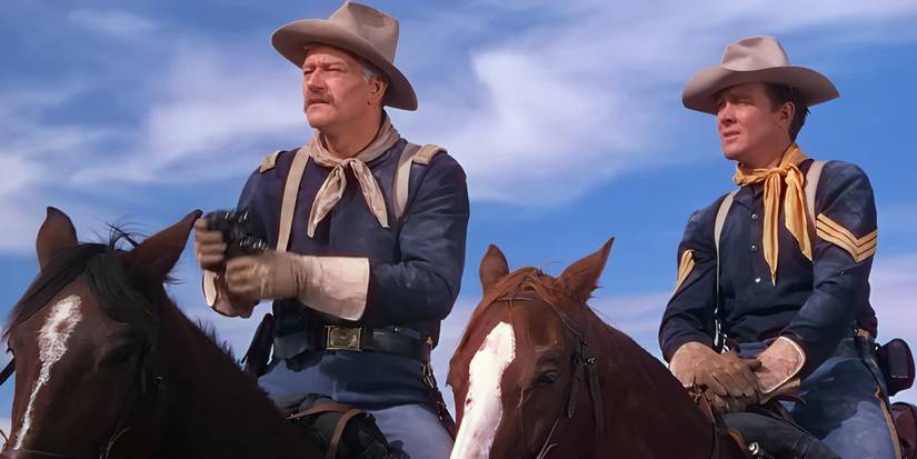 John Wayne e Ben Johnson como Nathan Brittles e Sargento Tyree em She Wore a Yellow Ribbon