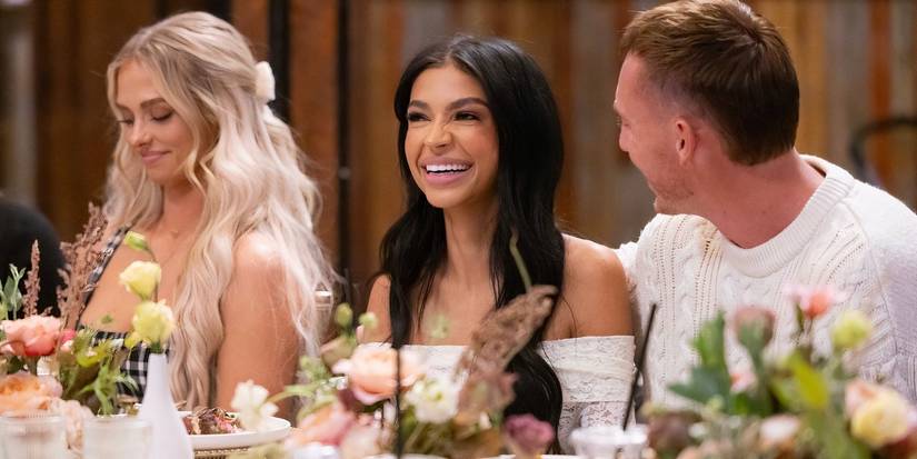 The Secret Lives of Mormon Wives' Miranda McWhorter and Layla Taylor sitting near another man at a table