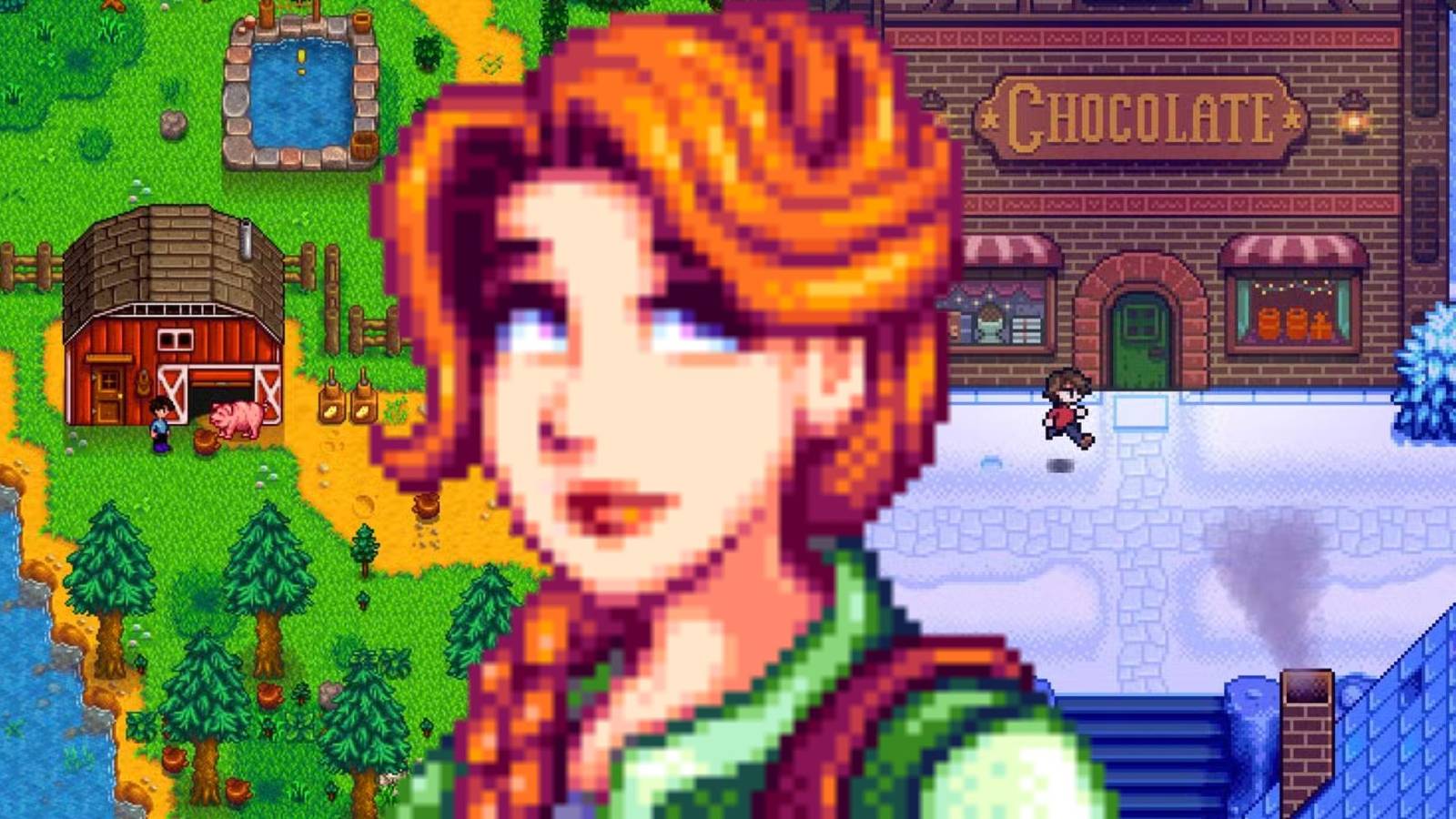 Leah from Stardew Valley with images of Haunted Chocolatier