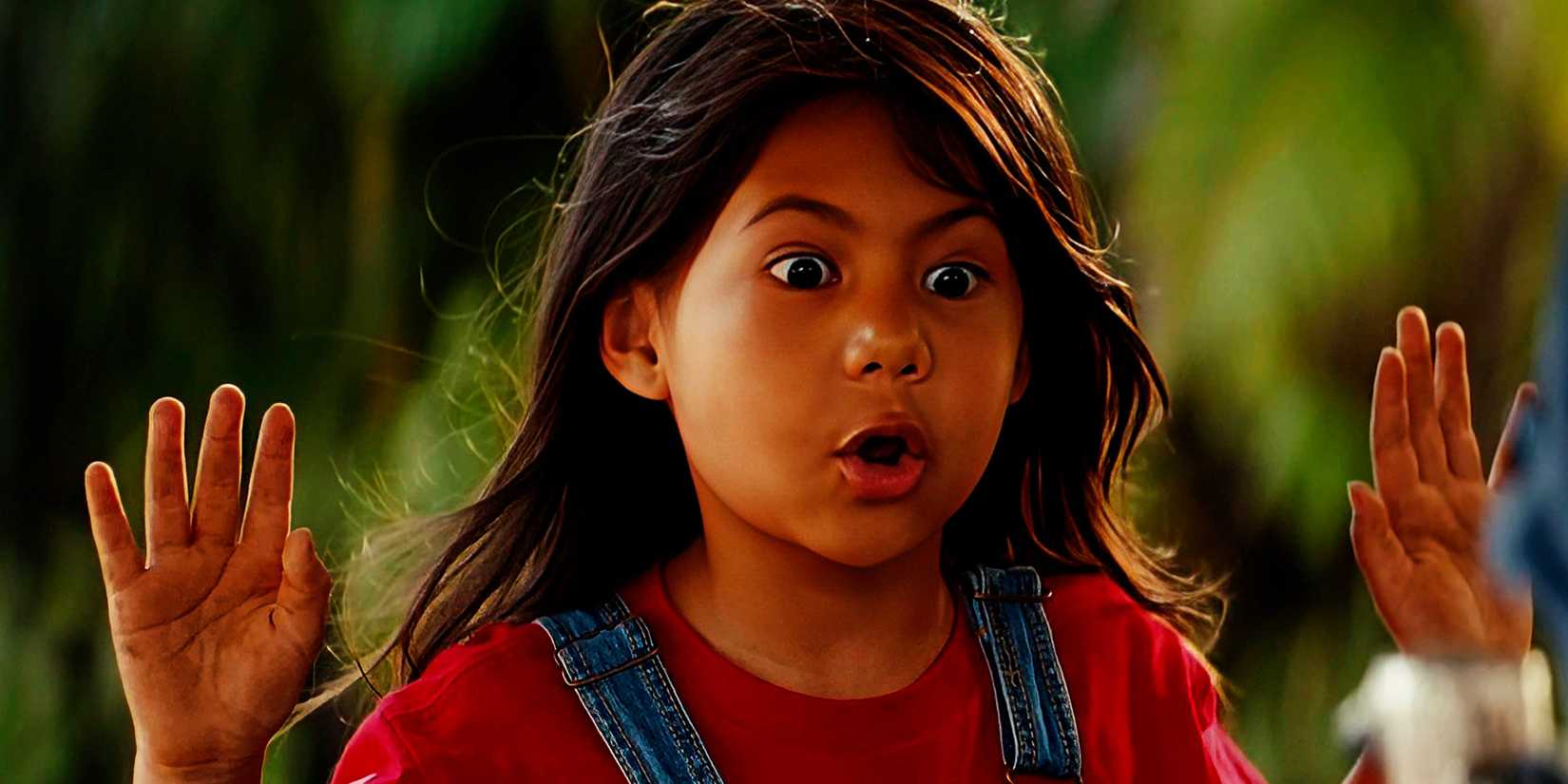 Maia Kealoha as Lilo raises her hands up in astonishment in Lilo and Sтιтch 2025