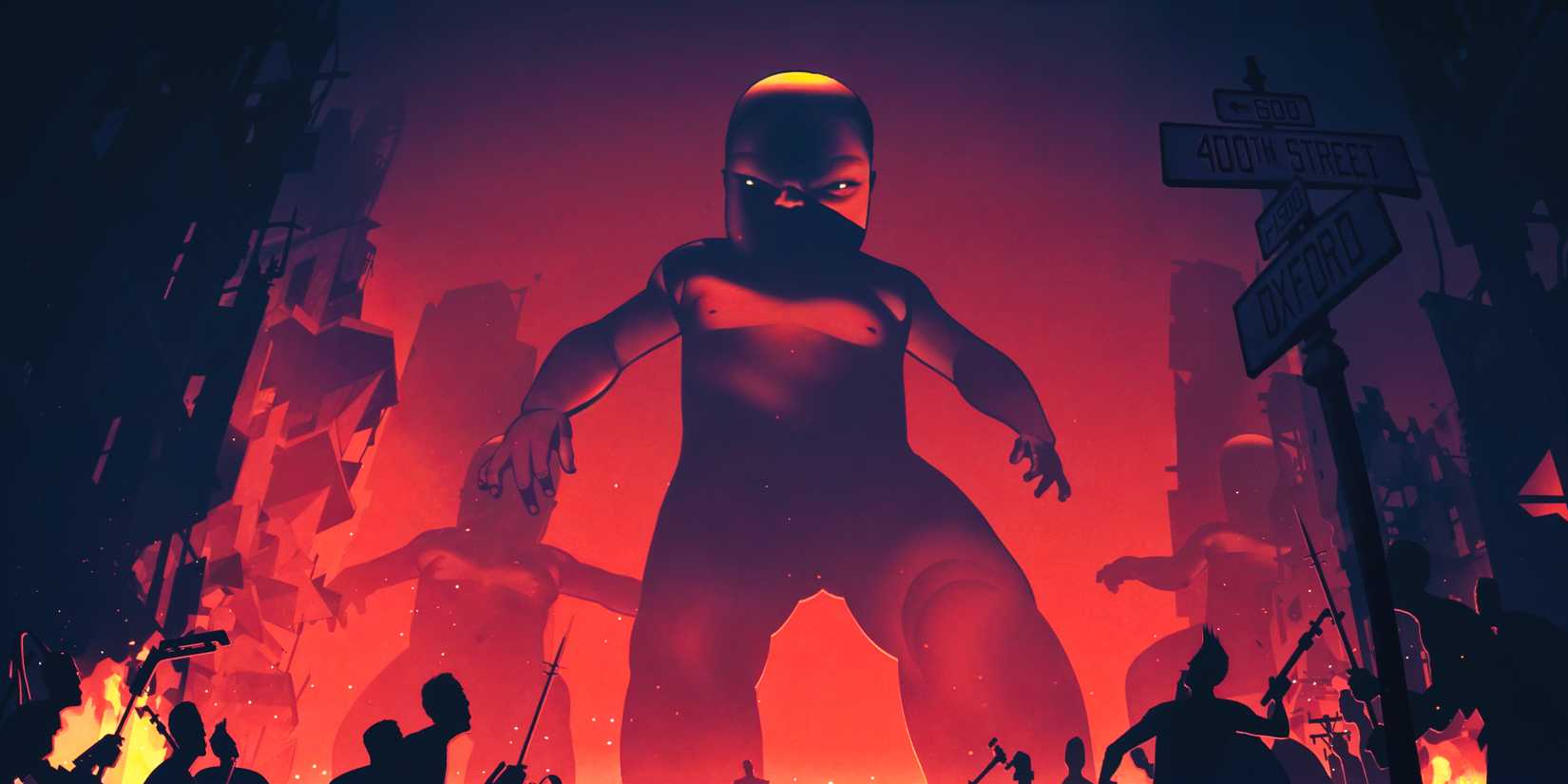 Giant Babies attacking the city in Love, Death & Robots Season 4 Ep 4