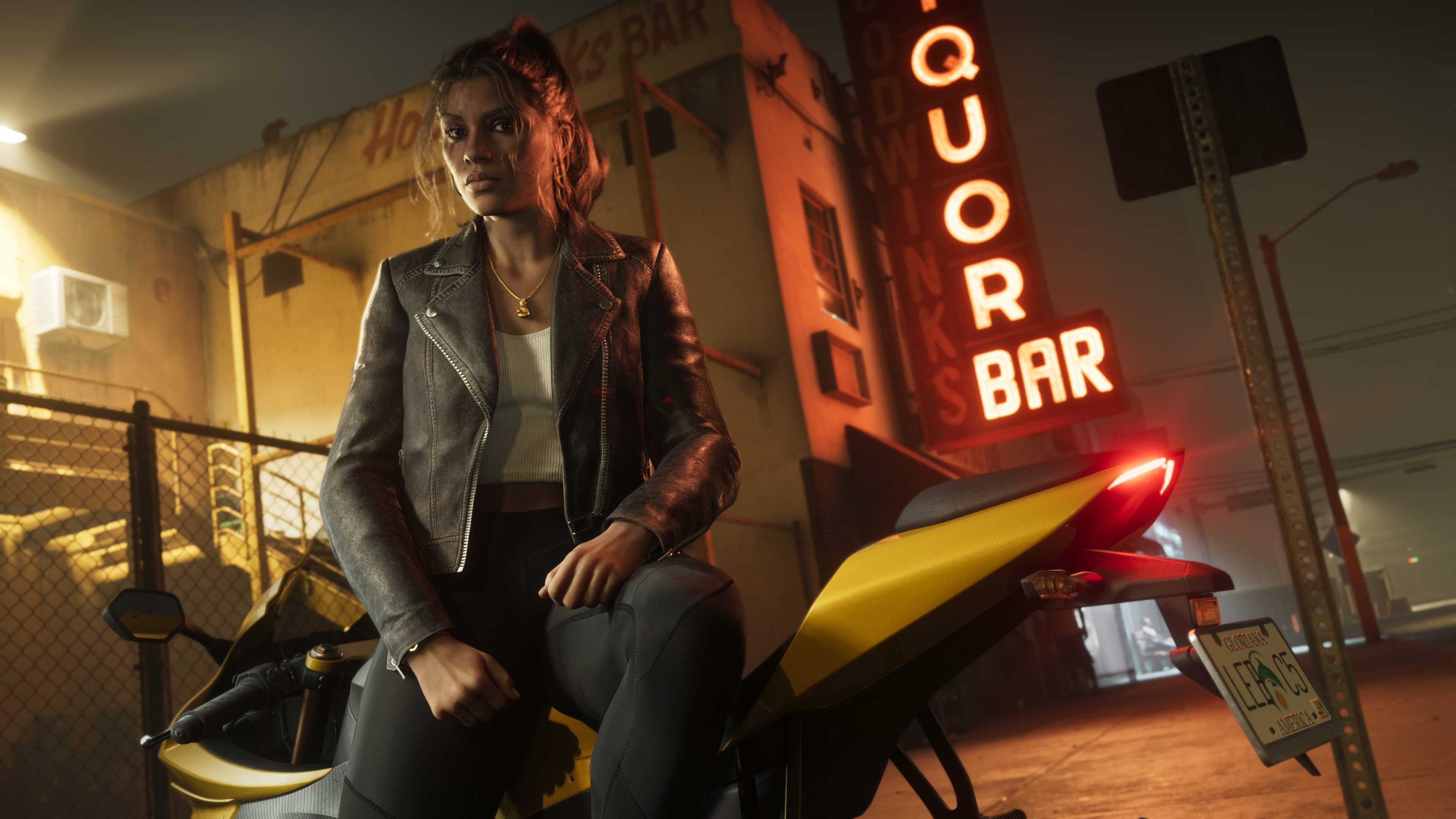 Lucia Caminos in GTA6 with a motorcycle