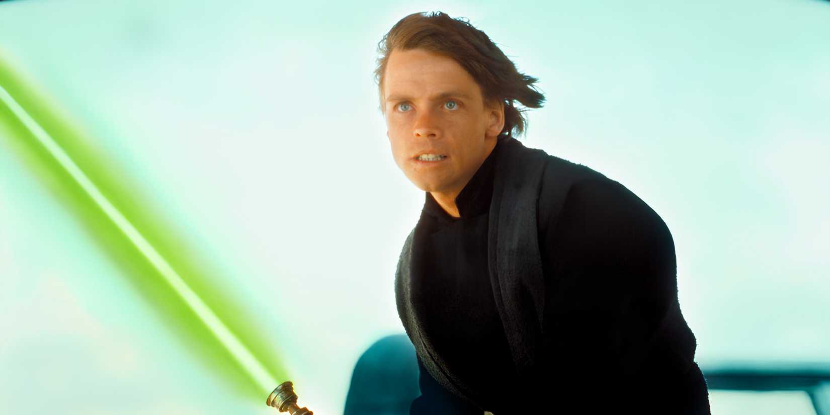 Mark Hamill as Luke Skywalker Holding a Green Lightsaber in Star Wars Return of the Jedi